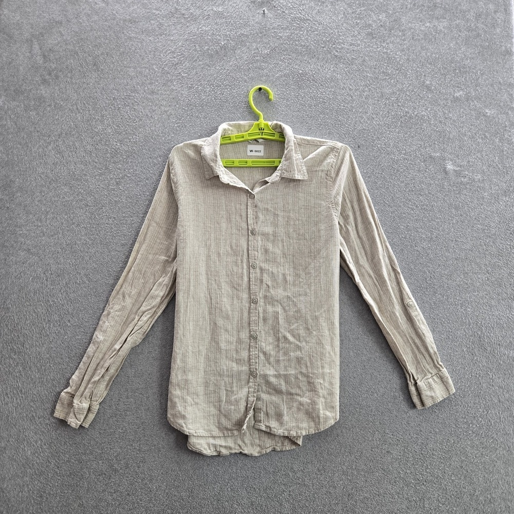 Orvis Women Button Up Shirt M/M Beige Linen Rayon Classic Long Sleeve